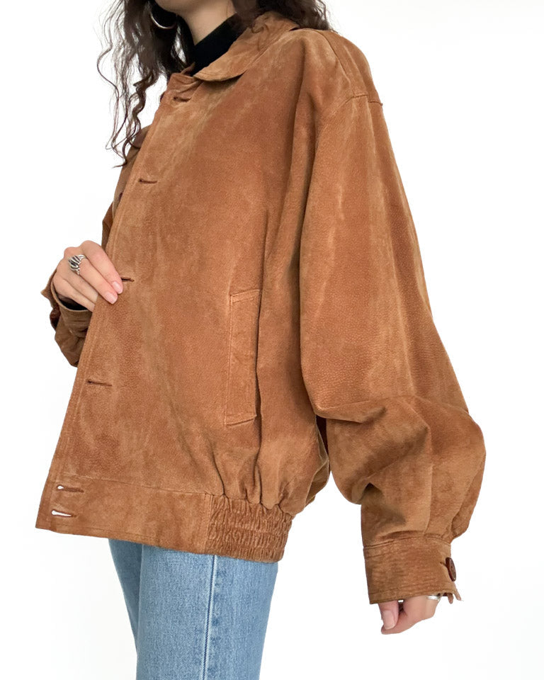 Vintage 80’s/90’s Cognac Suede Oversize Bomber Jacket - detail 4