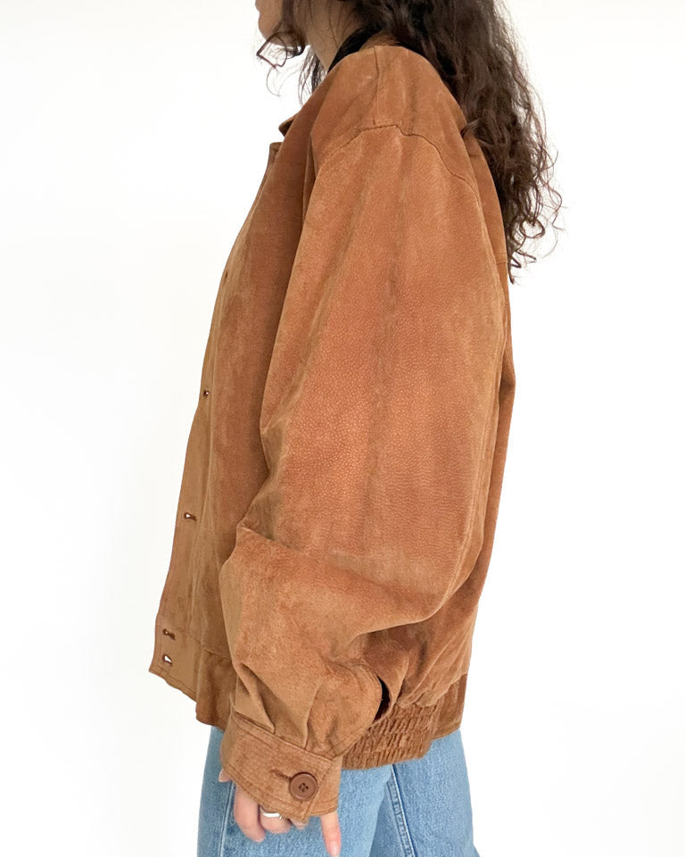Vintage 80’s/90’s Cognac Suede Oversize Bomber Jacket - detail 9