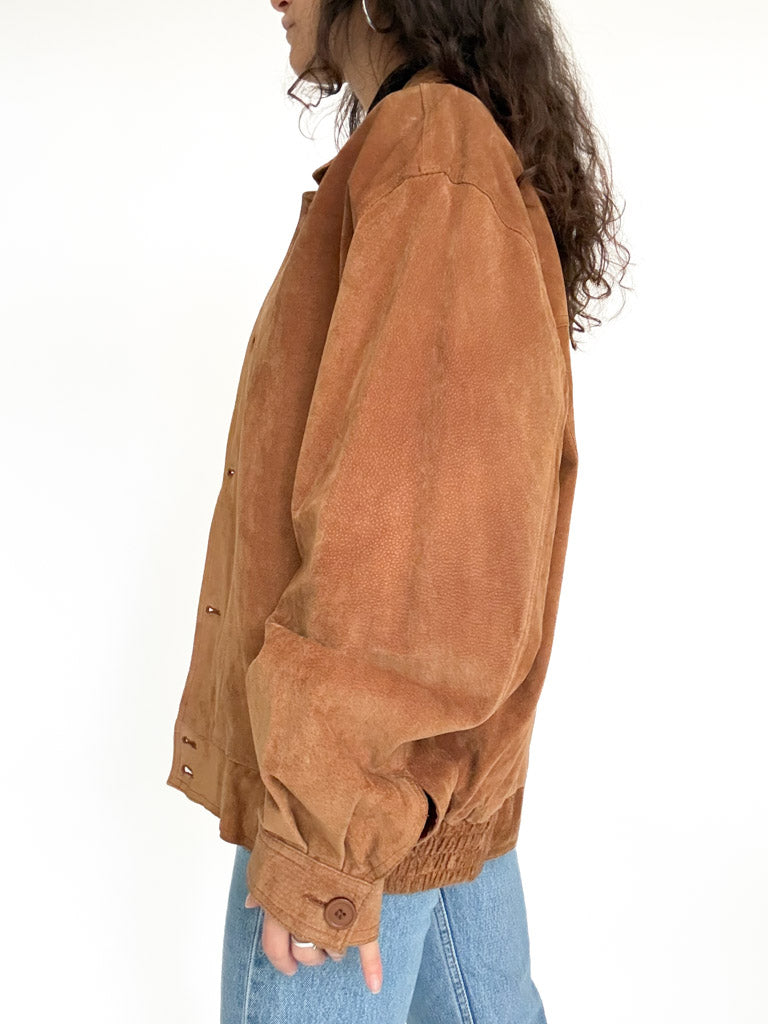 Vintage 80’s/90’s Cognac Suede Oversize Bomber Jacket - detail 9