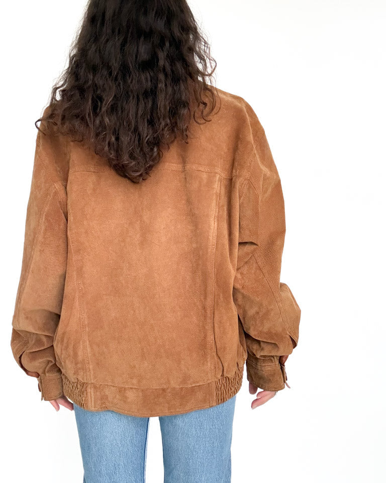 Vintage 80’s/90’s Cognac Suede Oversize Bomber Jacket - detail 11