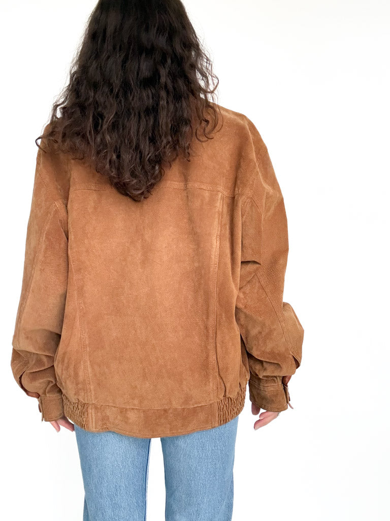 Vintage 80’s/90’s Cognac Suede Oversize Bomber Jacket - detail 11