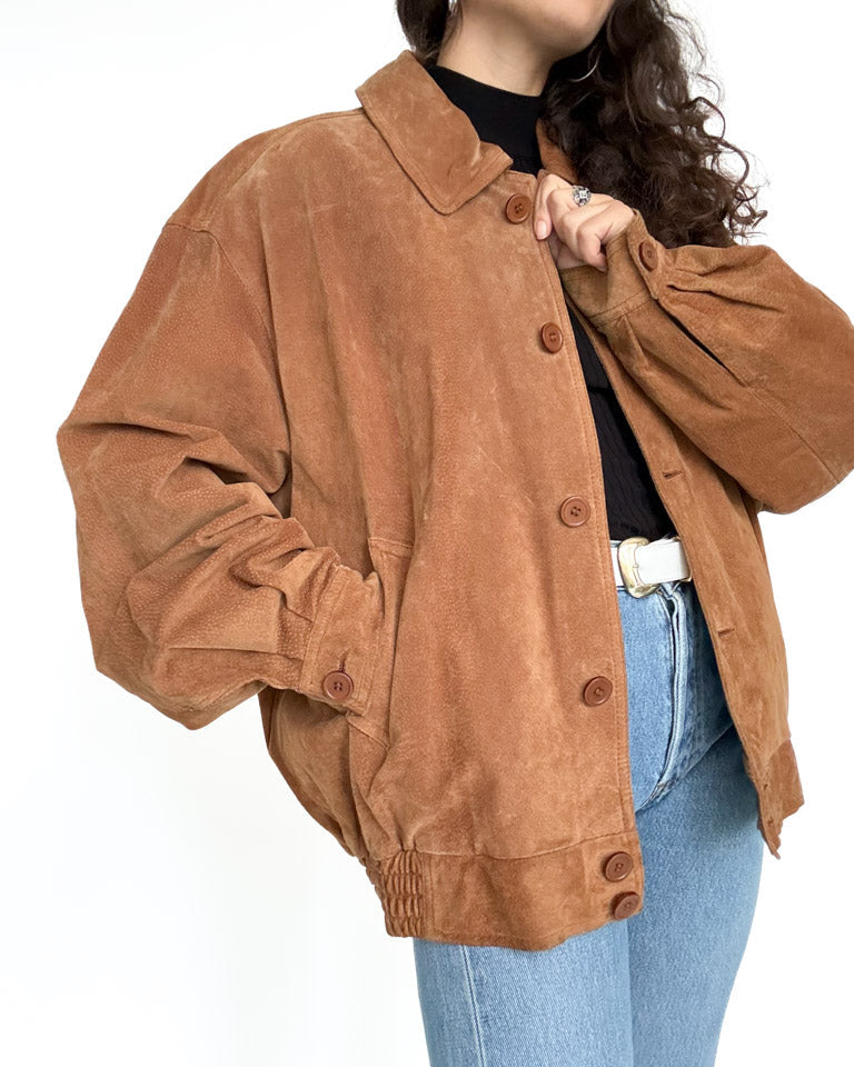 Vintage 80’s/90’s Cognac Suede Oversize Bomber Jacket - detail 5