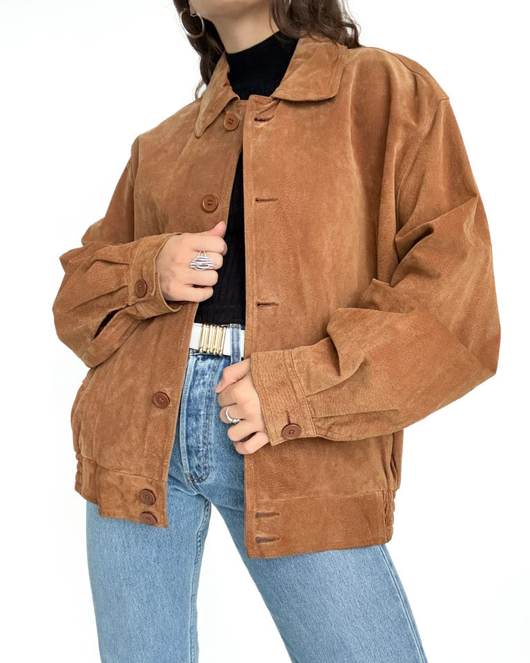 Vintage 80’s/90’s Cognac Suede Oversize Bomber Jacket - detail 6