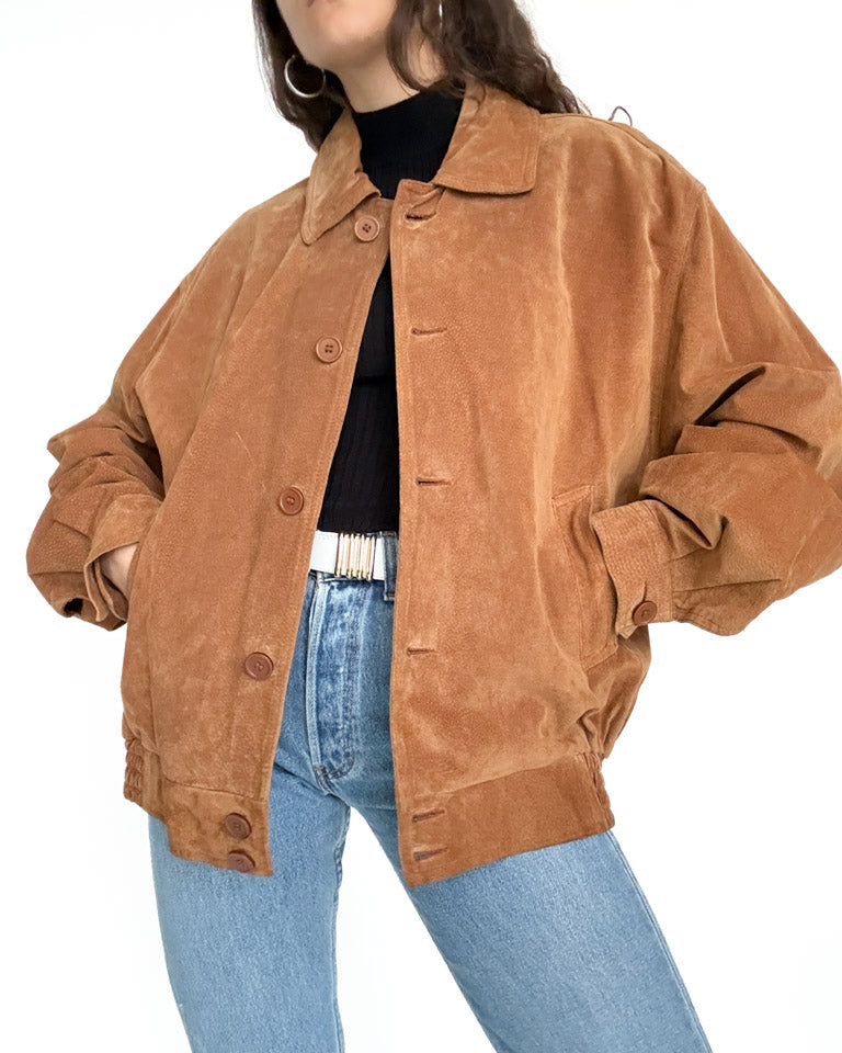 Vintage 80’s/90’s Cognac Suede Oversize Bomber Jacket - detail 7