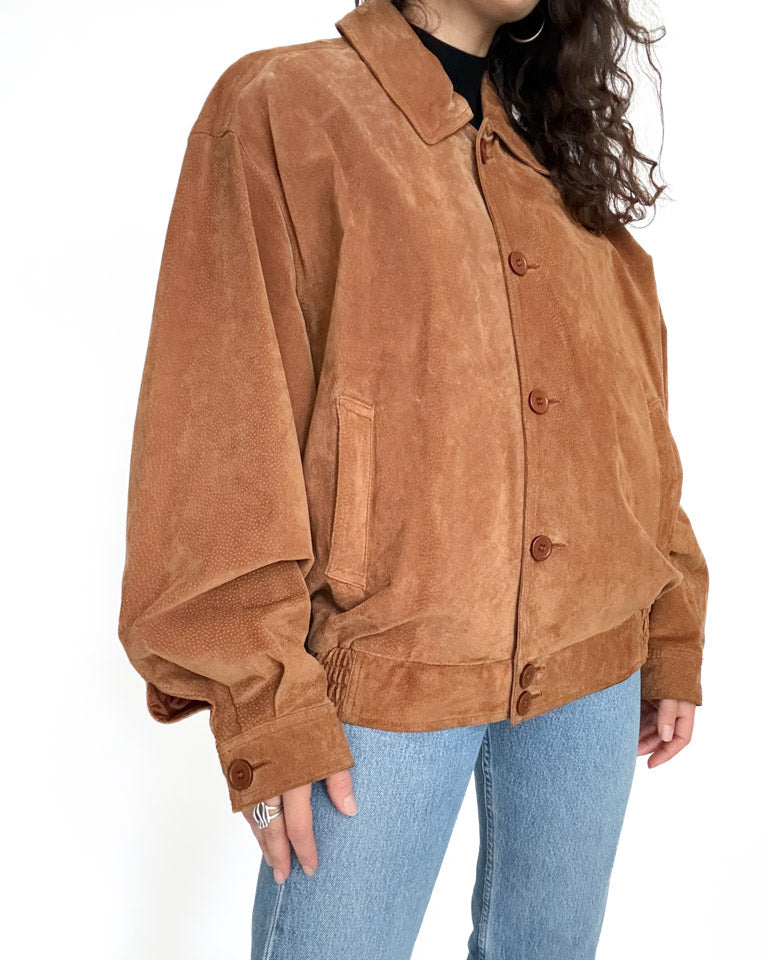 Vintage 80’s/90’s Cognac Suede Oversize Bomber Jacket - detail 8