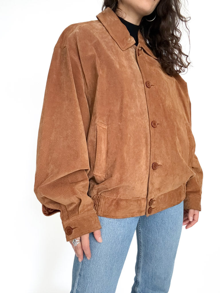 Vintage 80’s/90’s Cognac Suede Oversize Bomber Jacket - detail 8
