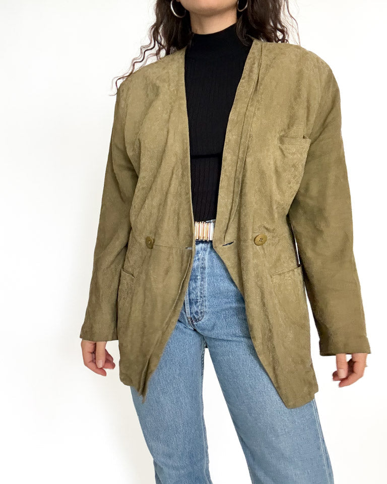 Vintage 90’s Olive Green Suede Floral Blazer Jacket - detail 3