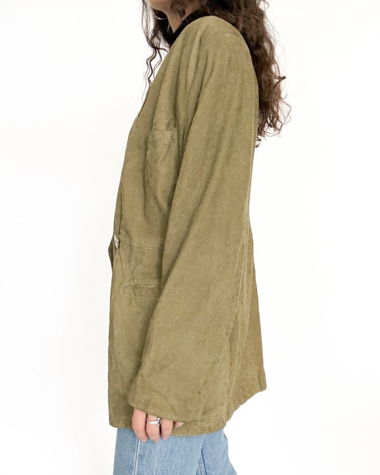 Vintage 90’s Olive Green Suede Floral Blazer Jacket - detail 11