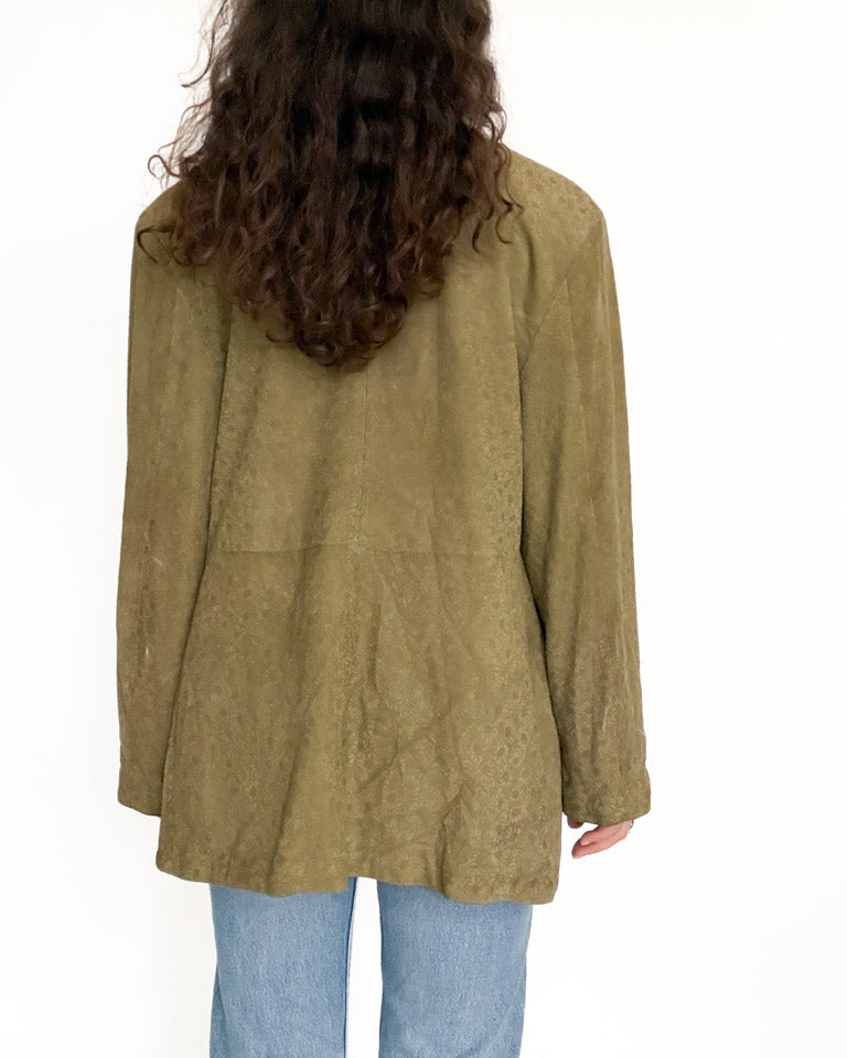 Vintage 90’s Olive Green Suede Floral Blazer Jacket - detail 12