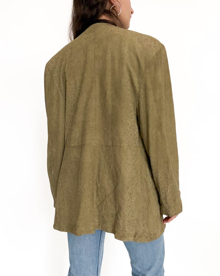 Vintage 90’s Olive Green Suede Floral Blazer Jacket - detail 13