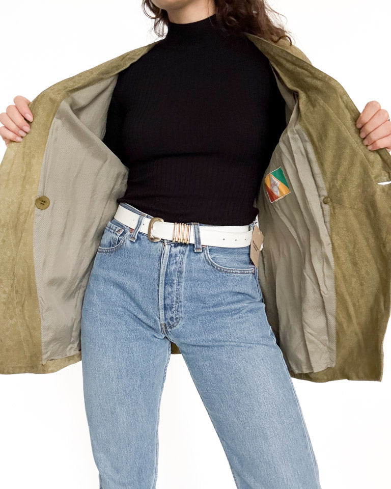 Vintage 90’s Olive Green Suede Floral Blazer Jacket - detail 14