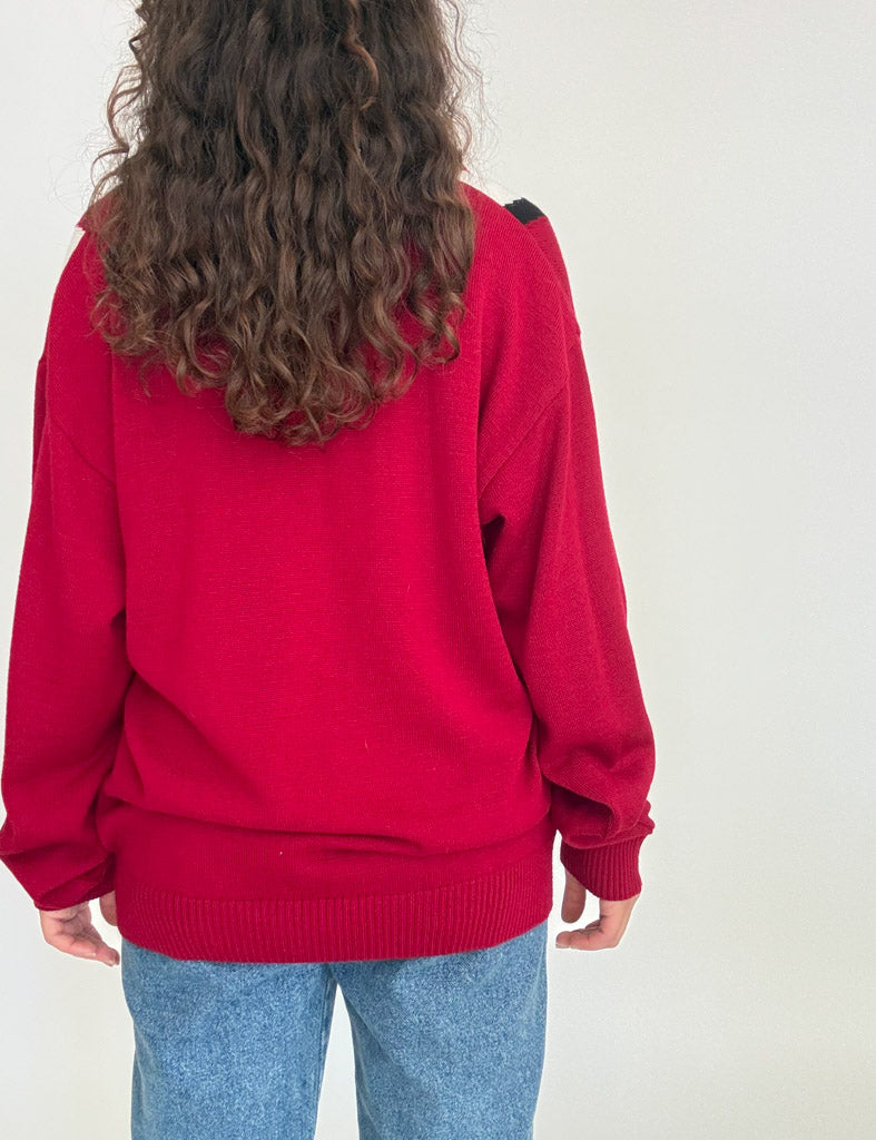 Vintage 80's burgundy graphic zip pullover – view 3