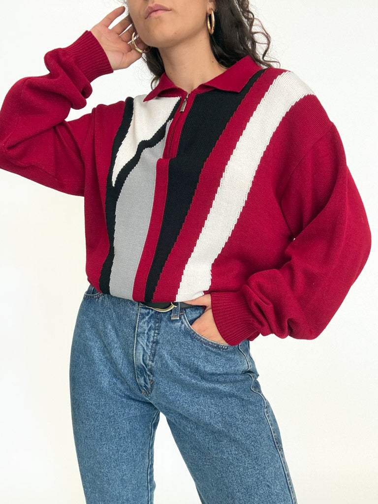Vintage 80's burgundy graphic zip pullover – view 9