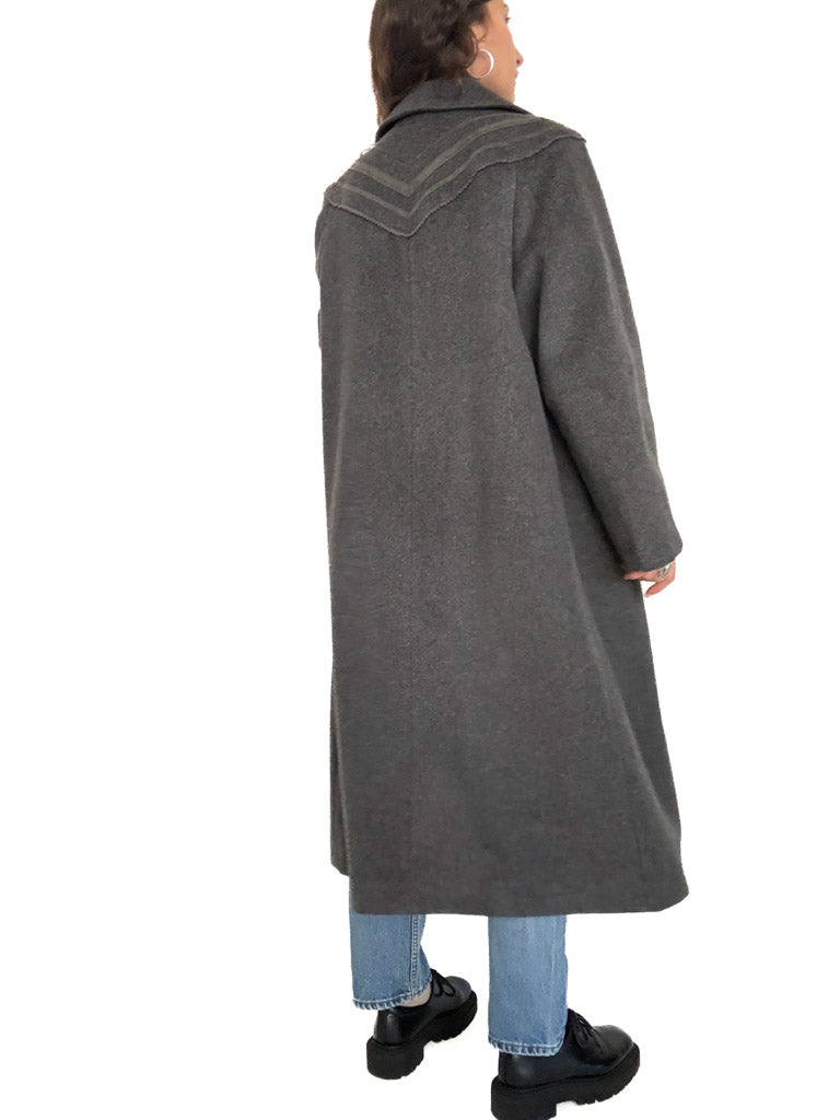 Vintage grey wool coat back shoulder detail