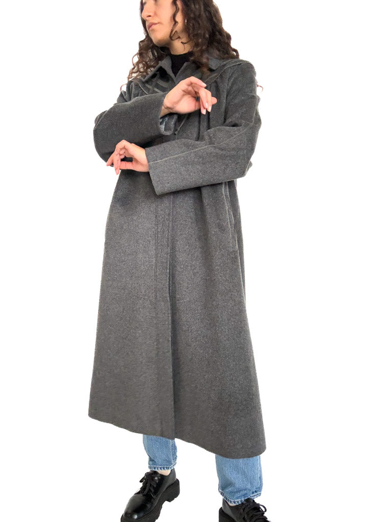 Vintage grey wool coat sleeve detail