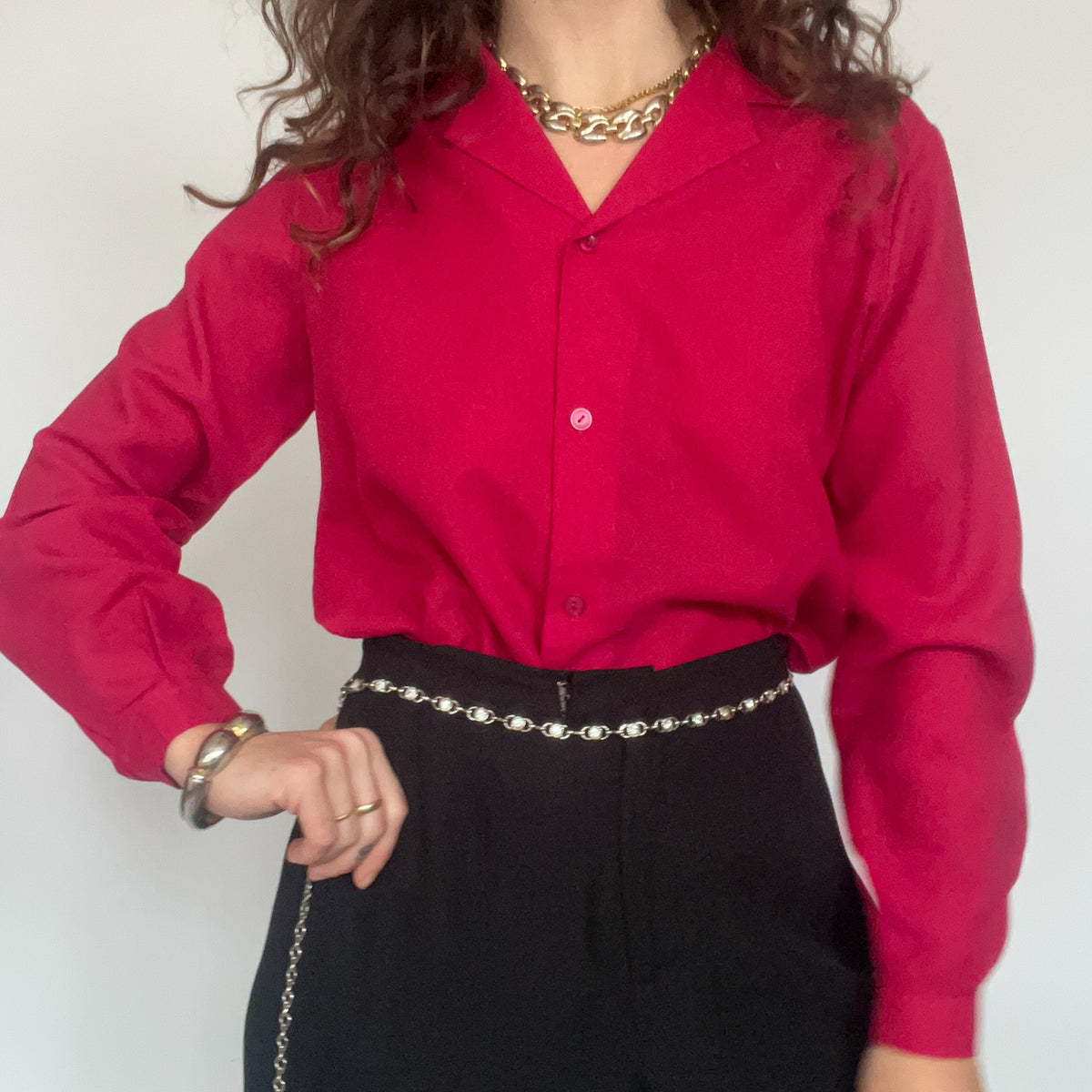 Vintage 90’s Raspberry Red Minimal Blouse – Skorpiones vintage