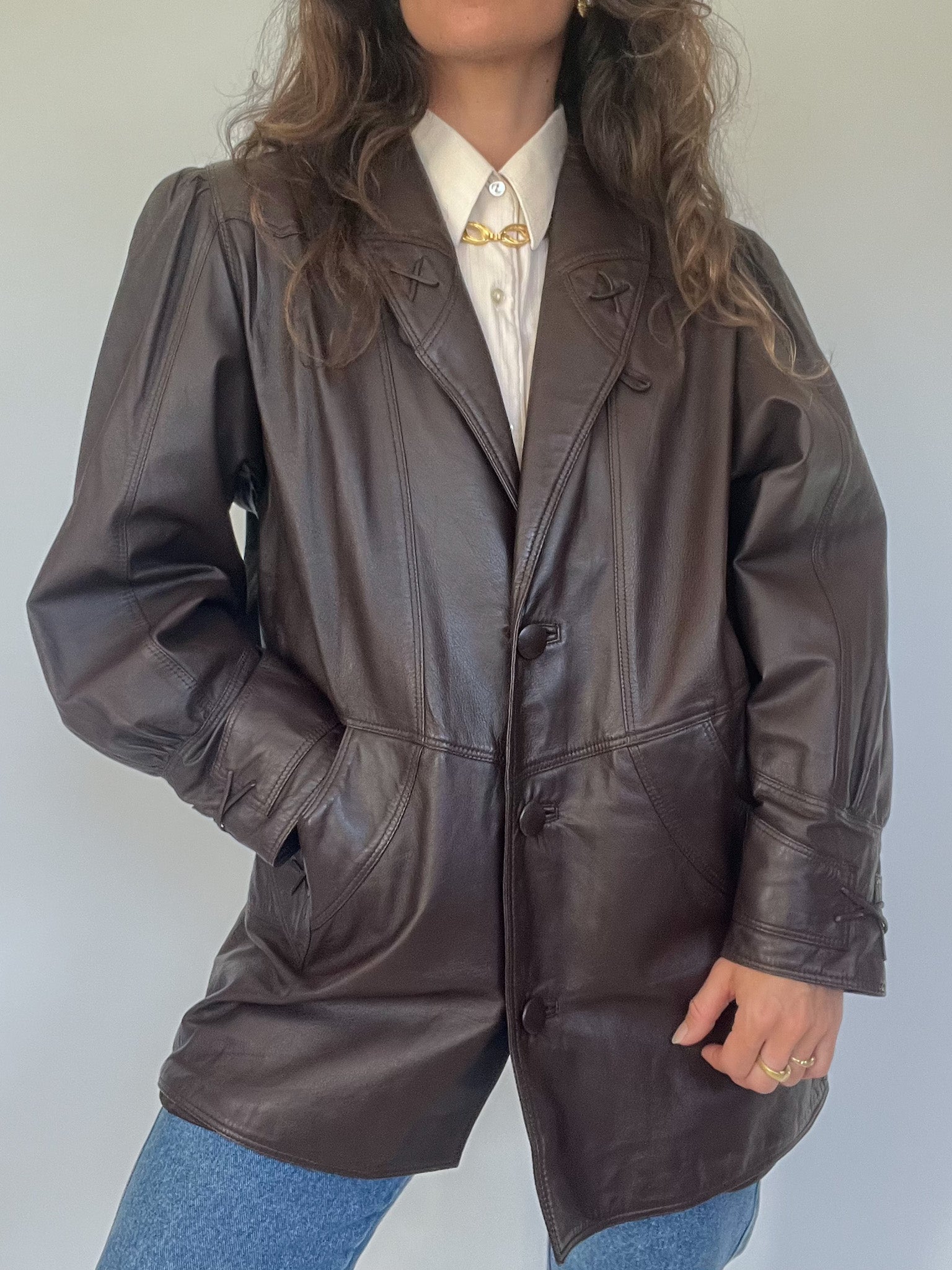 【殿】90s vintage leather jacket brown Vintage 90's Brown Leather Jacket – Skorpiones vintage