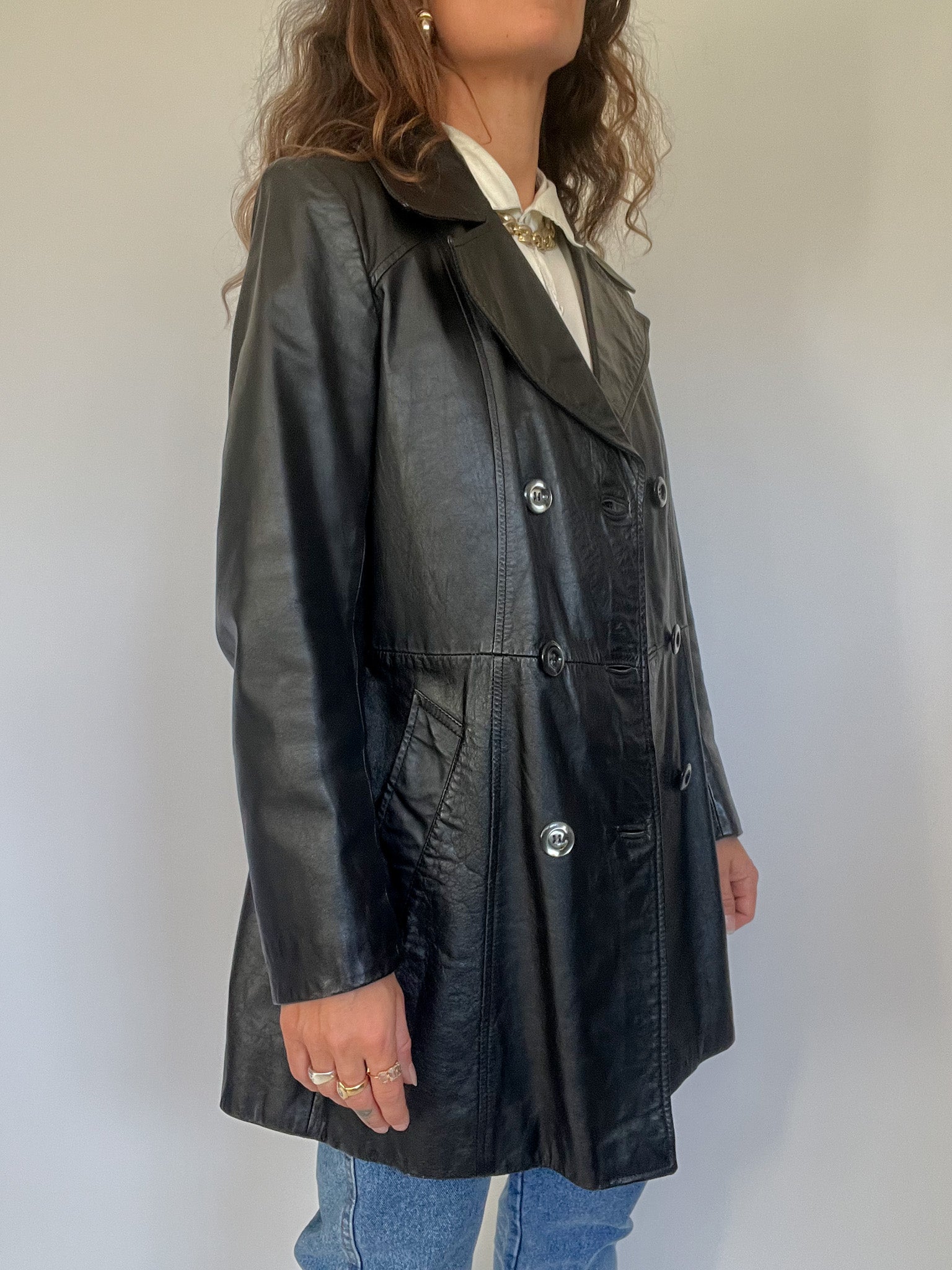 ジャケット・アウター 30s Special Vintage Double Brested Coat Vintage 90's Black Leather Double-Breasted Coat – Skorpiones vintage