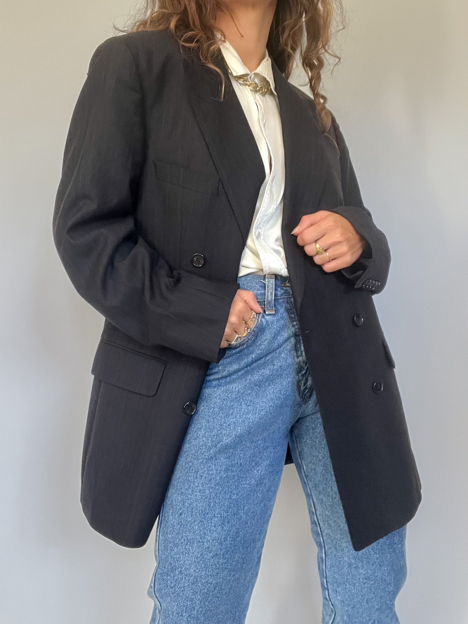 Vintage 90's Edouard Dressler Black Wool Double-Breasted Blazer