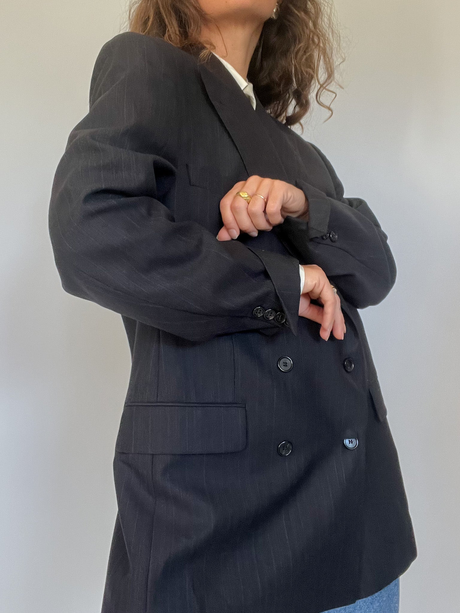 ジャケット・アウター DRESSEDUNDRESSED Double Breasted Blazer Vintage 90's Edouard Dressler Black Wool Double-Breasted Blazer