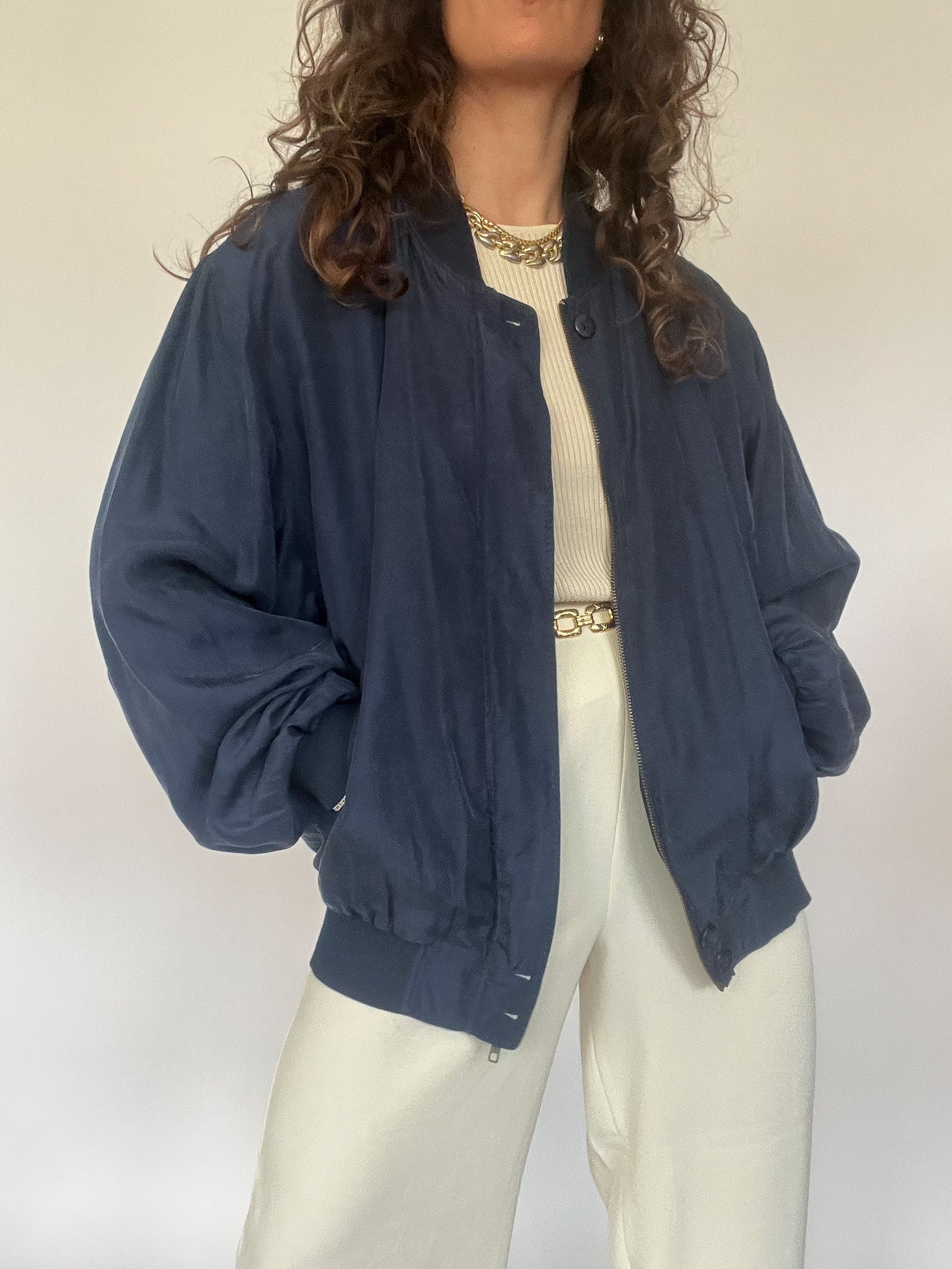 Vintage 90's Navy Silk Bomber Jacket – Skorpiones vintage