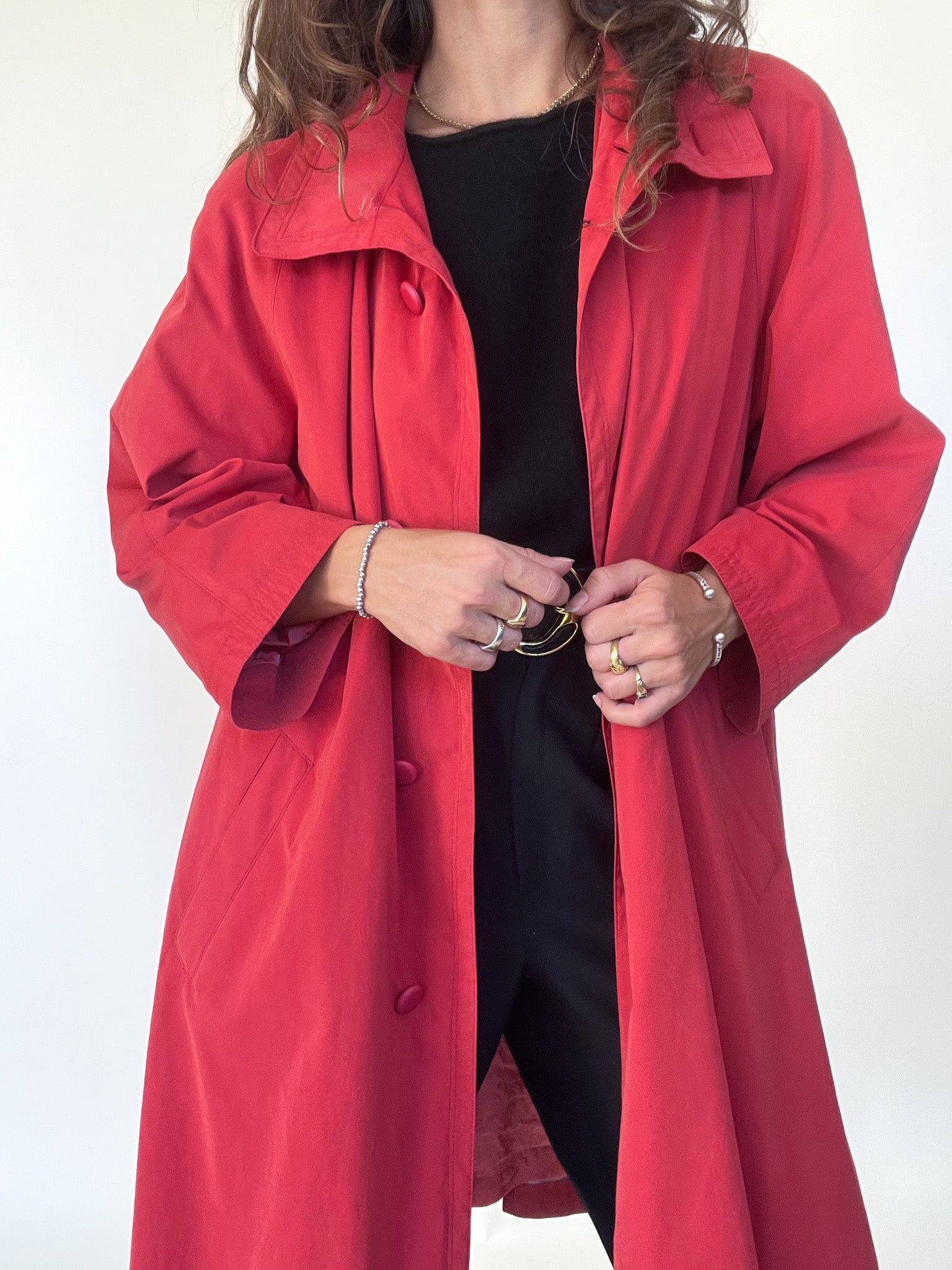 Vintage Short Dark Red Trench Coat