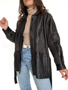 Vintage black belted leather jacket view 1