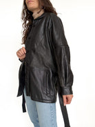 Vintage black belted leather jacket view 3