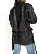 Vintage black belted leather jacket view 6
