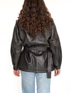 Vintage black belted leather jacket view 13