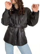 Vintage black belted leather jacket view 16