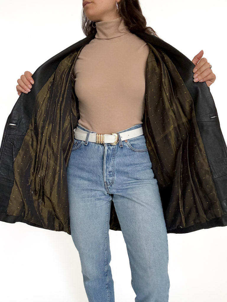 Vintage black leather oversized blazer detail 24