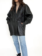 Vintage black leather oversized blazer detail 31