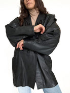 Vintage black leather oversized blazer detail 32