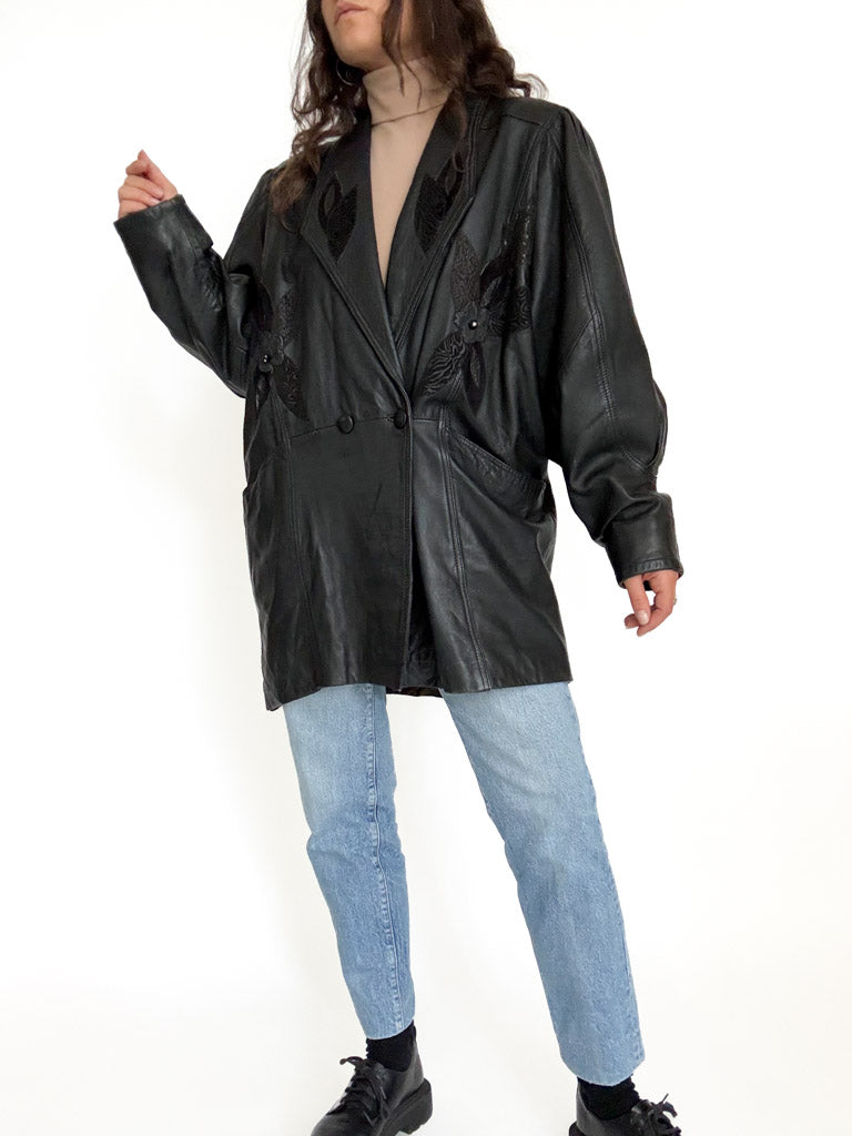 Black leather jacket view 30