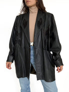 Vintage 80's Black Leather Oversized Blazer Jacket front view