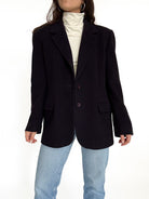 Vintage 90's Navy Wool Cashmere Textured Blazer front view