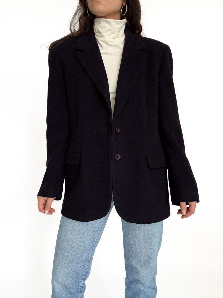 Vintage 90's Navy Wool Cashmere Textured Blazer front view