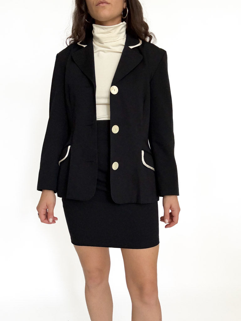 Vintage 90's Black Tailored Blazer and Skirt Set front view