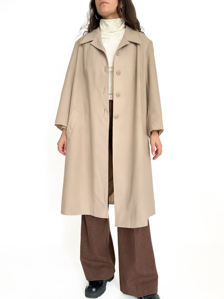 Vintage 90's Beige Long Trench Coat front view