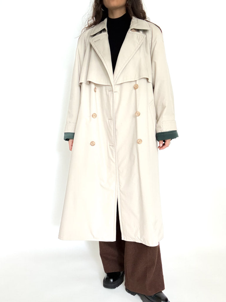 Vintage 90's Cream Trench Coat with Removable Lining front view