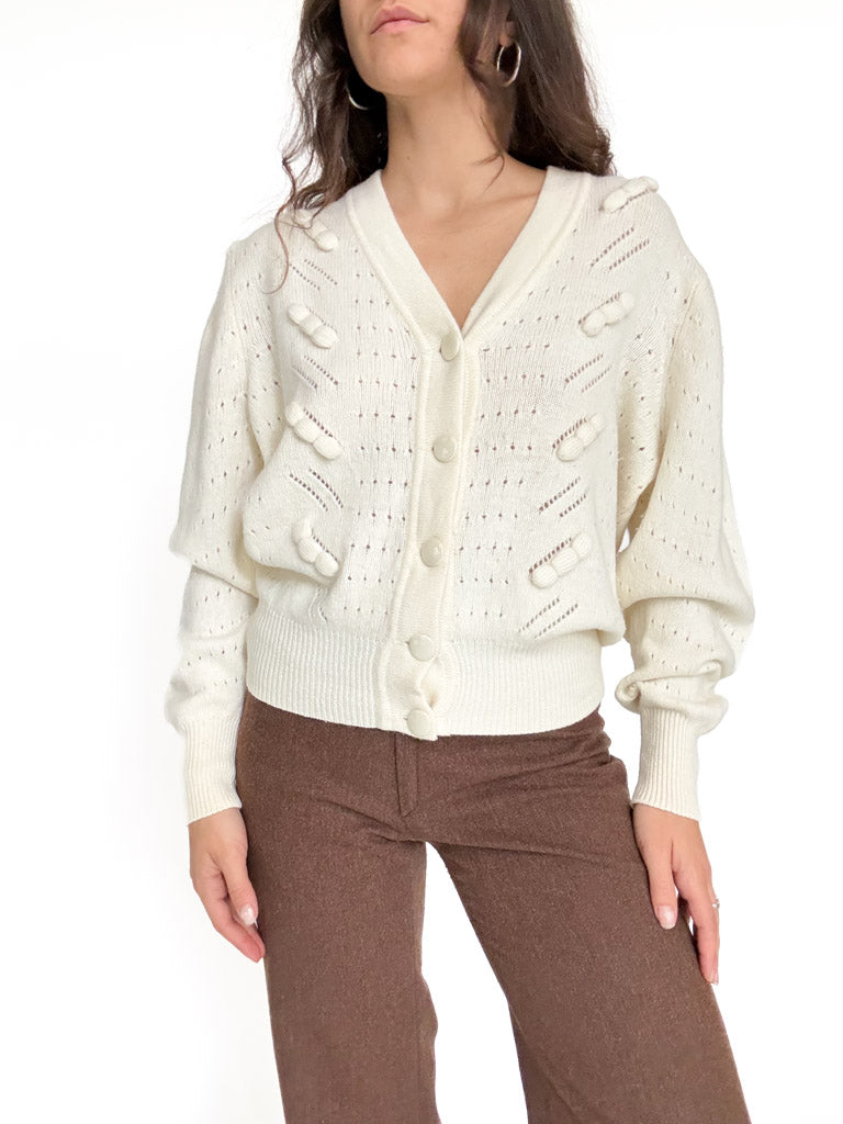 Vintage 90's Ivory Textured Button Cardigan front view