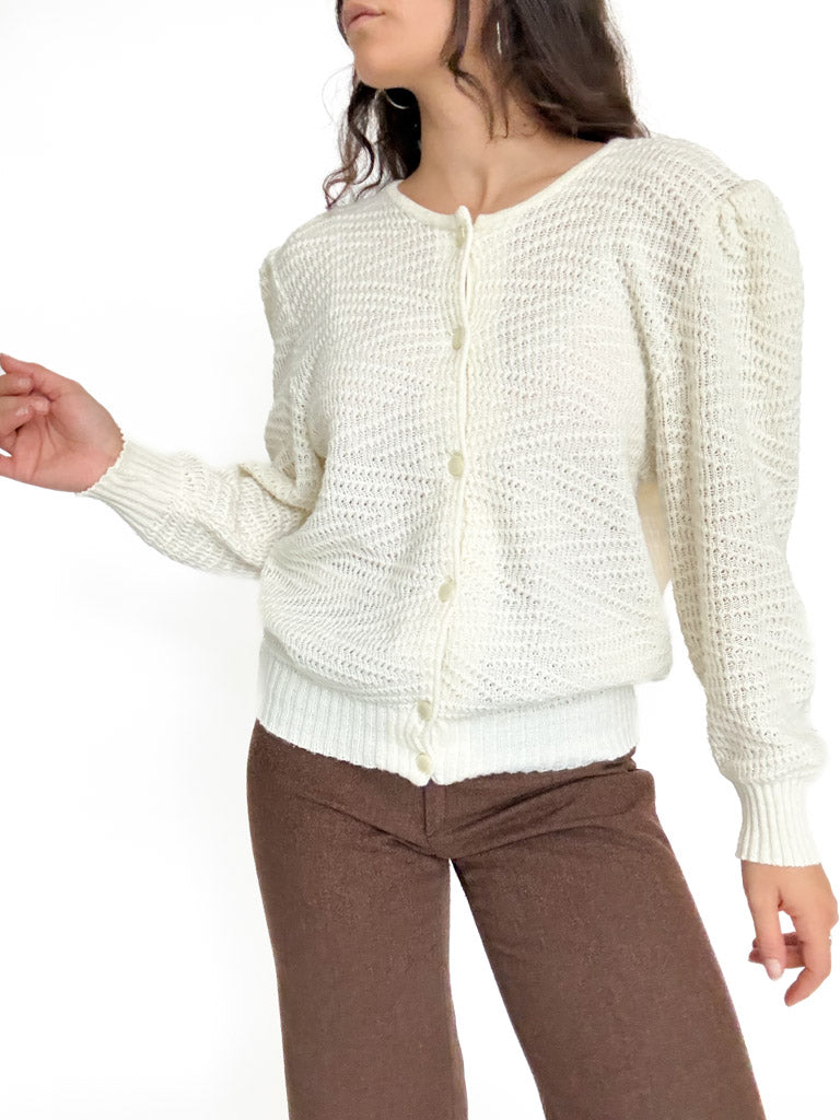 Vintage 80's Ivory Structured Knit Cardigan front view