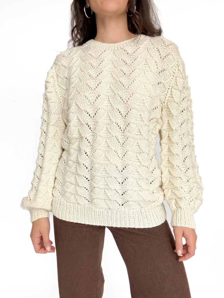 Vintage 90's Cream Cable Knit Pullover front view