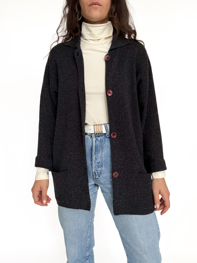 Vintage 90's Navy Merino Wool Knit Cardigan front view
