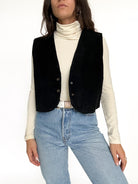 Vintage 90's Black Suede Cropped Vest front view