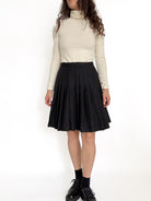 Vintage 90's Black Virgin Wool Pleated Skirt front view