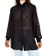 Vintage 90's Black Sheer Rose Pattern Shirt front view