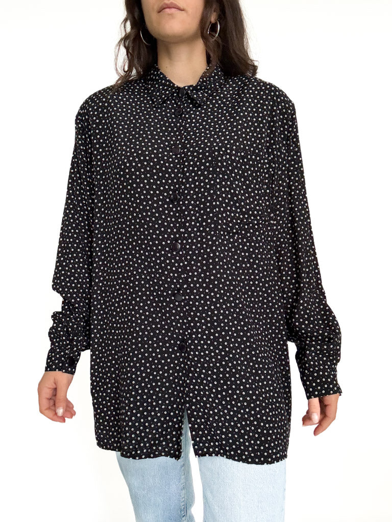 Vintage 90's Black White Micro Dot Shirt front view