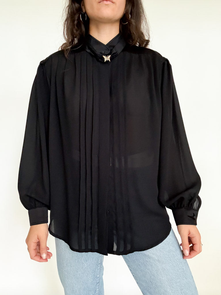Vintage 90's Black Butterfly Collar Shirt front view